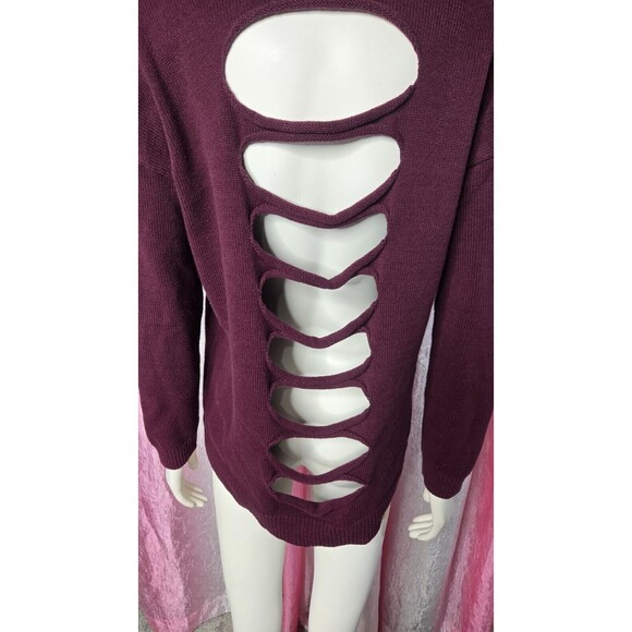 Express Burgundy Cotton Knit Laser Sweater Size Medium - Picture 8 of 10